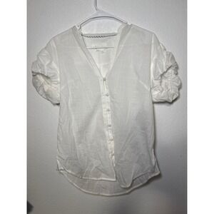 Anthropologie White Cotton Puff Sleeve Button‎ Up Blouse Shirt XS